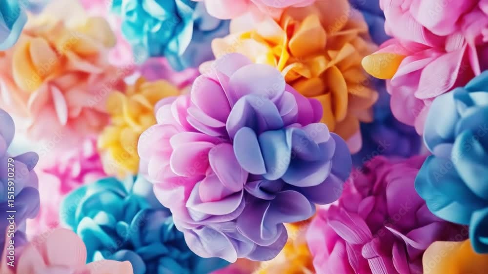 A vibrant explosion of colorful, 3D flowers in pastel hues. Soft petals in various shades of pink, blue, orange, and purple create a visually appealing, almost abstract, floral arrangement A vibrant explosion of colorful, 3D flowers in pastel hues. Soft petals in various shades of pink, blue, orange, and purple create a visually appealing, almost abstract, floral arrangement