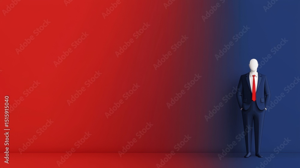 Obraz premium Corporate portrait man in suit and tie against striking red blue wall