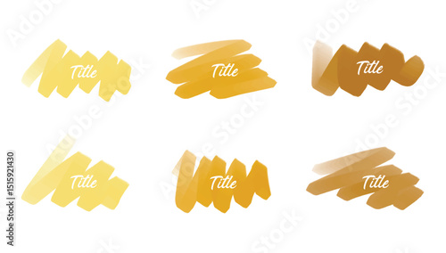Set of elegant gold champagne brush stroke marker isolated in white background. Vector illustration of ink brush smeared for title, decoration, graphic element, label, tag