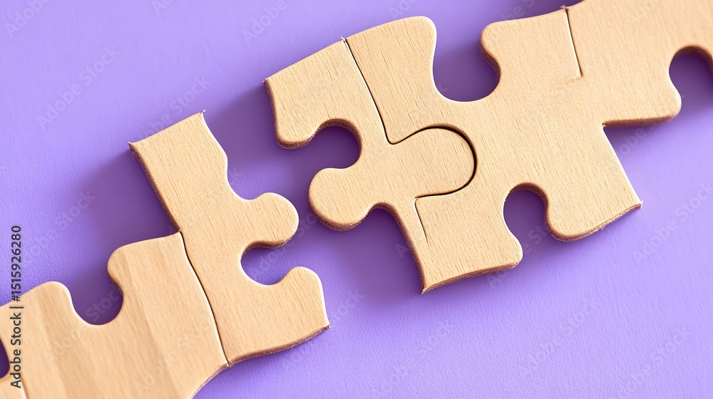 Fototapeta premium Wooden Puzzle Pieces Missing Piece on Purple Background