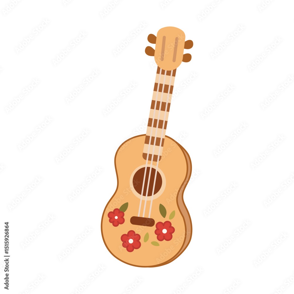 Obraz premium Floral Western Guitar Illustration for Creative Music-Themed Designs