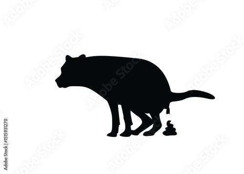 Silhouette of a dog pooping. Isolated background. Vector illustration.