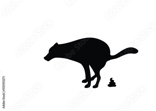 Silhouette of a dog pooping. Isolated background. Vector illustration.