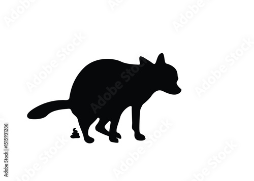 Silhouette of a dog pooping. Isolated background. Vector illustration.