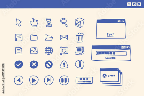 Retro-vintage Windows OS icon and ui drop