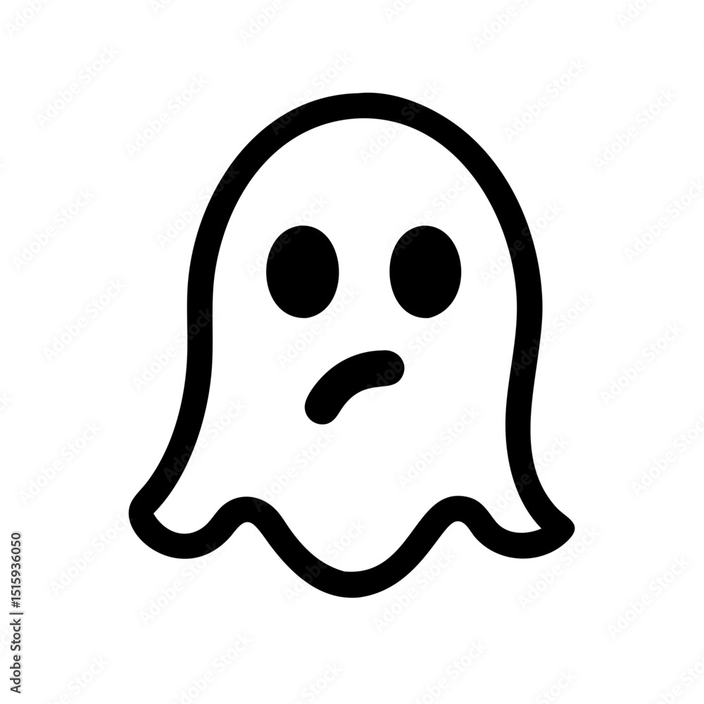 Simple Ghost Icon with Sad Expression for Halloween Themes, Spooky Designs, Party Decorations, and Children's Content Simple Ghost Icon with Sad Expression for Halloween Themes, Spooky Designs, Party Decorations, and Children's Content