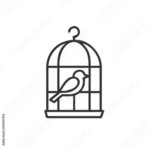 Bird in cage icon for pet care websites, aviary blogs, animal welfare materials, veterinary services and pet shop promotions