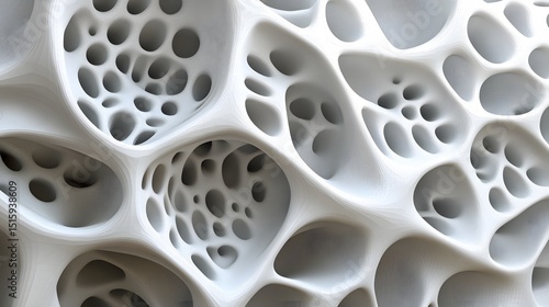 Abstract, organic design with intricate cavities.