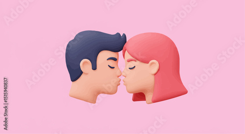 A tender kiss between two individuals with their eyes closed, set against a plain background, symbolizing love and affection.