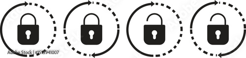 Reset password icons set flat styles. Refresh rotate Lock vectors. Privacy, security symbol. Rotation sign illustration. Infographic elements for app logo, website button banner and ui, ux interface .