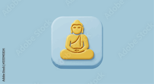 A serene golden Buddha statue on a light blue backdrop, representing peace and spirituality