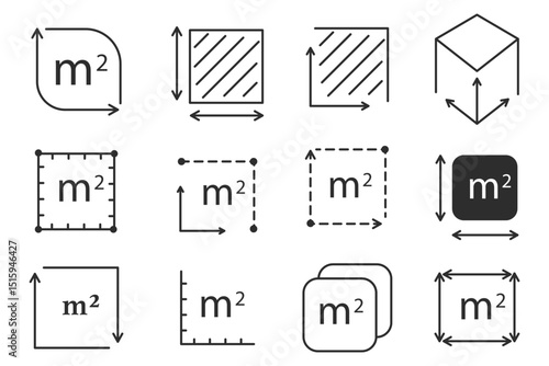 Square meter icon line quantity area, m2 measuring area sign symbol. Simple territory measurement. Flat area square meter.