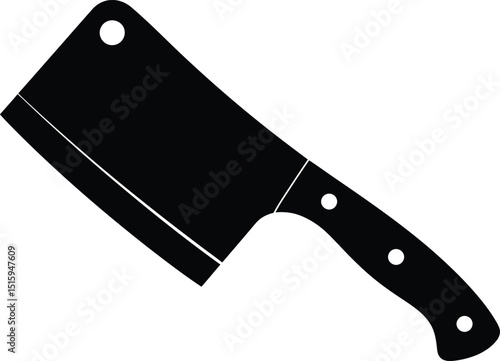 cleaver knife silhouette black on white background high-detail kitchen tool