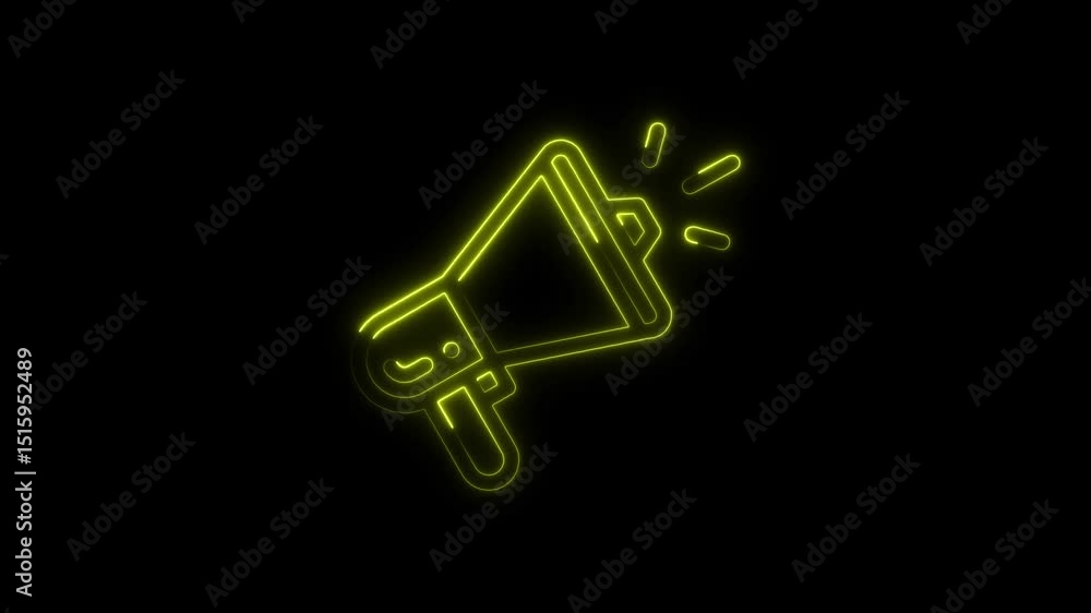 Animated neon megaphone icon against black background for advertising and promotion Animated neon megaphone icon against black background for advertising and promotion