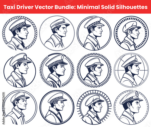 Outline Illustrations Man in Uniform, Hat, in Round Frame, Line Art Icons