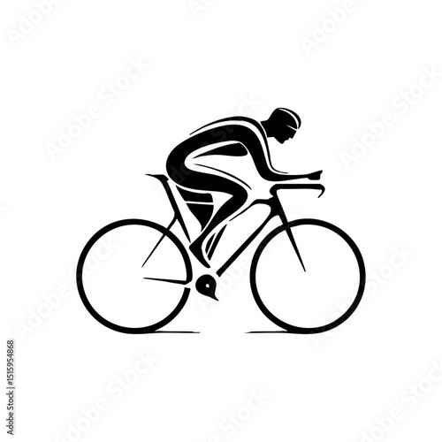 Minimalist black silhouette vector of a cyclist in aerodynamic position ridin...