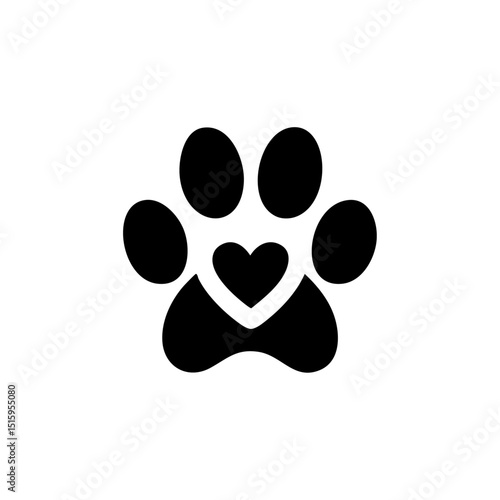 Minimalist black logo of a paw print with heart symbol representing pet love and care.

