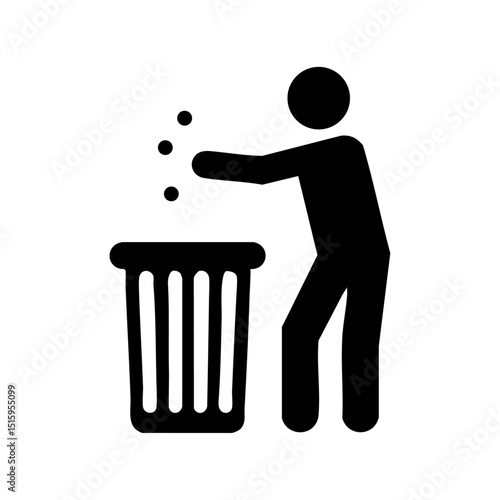 Minimalist vector logo of a person disposing of trash into a bin in simple black design.

