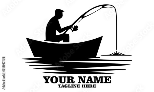 illustration unreported and unregulated fishing vector icon, illustration vector graphic of a young man fishing in the river with a boat and logo icon