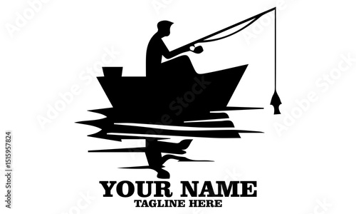 illustration unreported and unregulated fishing vector icon, illustration vector graphic of a young man fishing in the river with a boat and logo icon