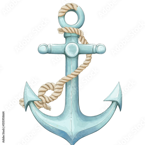 Nautical anchor design with rope details. PNG image, transparent background