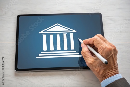 Digital Literacy for Seniors: Bridging the Technology Gap Concept, A senior person using a stylus to interact with online banking on a digital device.