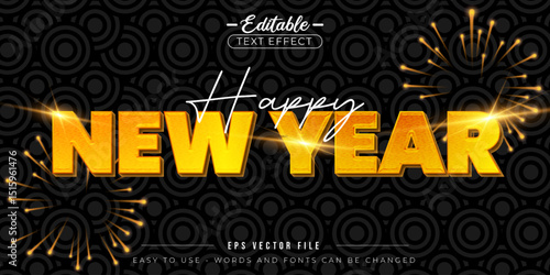 Happy New Year greetings editable text effect.