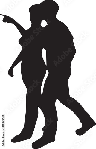 couple walking silhouette design man woman pointing direction travel adventure