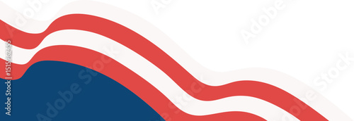 A red white and blue American flag wave background with stars and copy space. America border and corner for header, footer design.