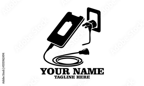 Smartphone and charger adapter vector illustration. Low battery. Phone is charging from wall outlet vector illustration and loco icon