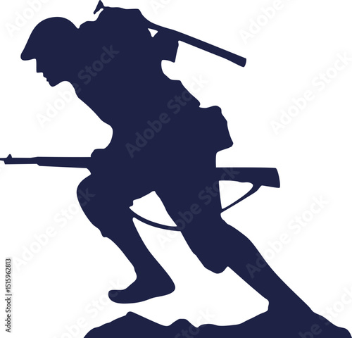 Soldier silhouette. Warriors on the expedition, battlefield. Memorial day, independence day, patriot day. Vector black illustration on white background.