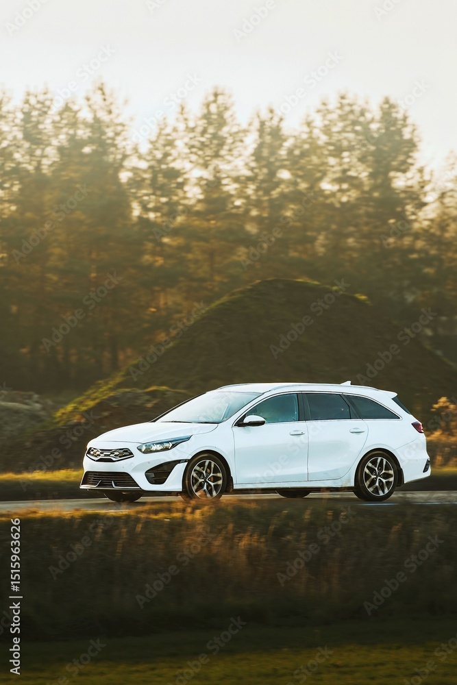 Family car on scenic summer countryside drive Family car on scenic summer countryside drive