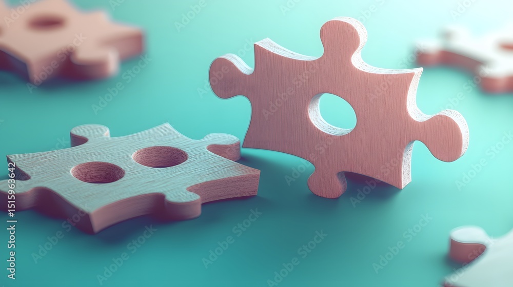 Obraz premium Wooden Puzzle Pieces Close Up Solution Concept