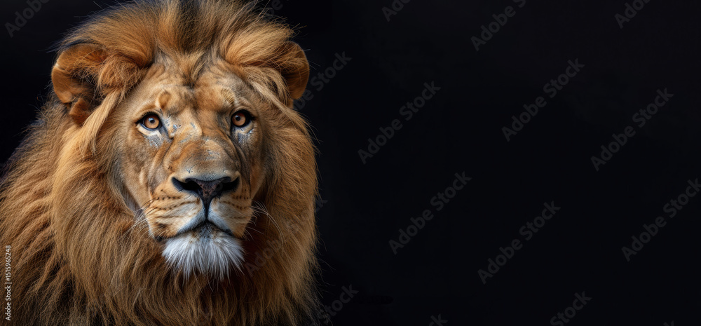 Fototapeta premium The lion is portrayed in a fierce and focused manner, its intense stare the essence of its wild nature, reveal the lion detailed features and wild charm.