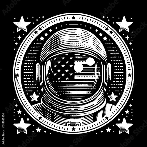 Vintage Hand-Drawn Astronaut Face with Helmet Illustration – Space Explorer Engraved Style Vector for T-Shirts, Posters, Stickers, and Sci-Fi Themes