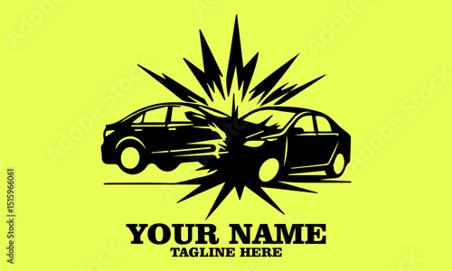illustration car crash logo design. Car crash icons vector design with green stabilo background