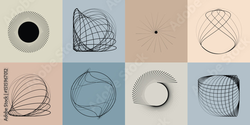 Lines and dots in Circle Form .Rotate rounded shape Vector Illustration .Rotating dots form a circle .Rotating design element . Various lines forming round shape . Abstract Geometric line art .
