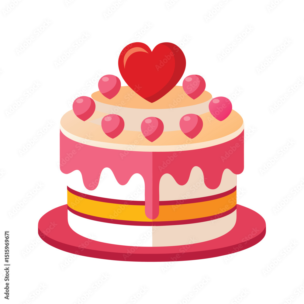 Decorated valentine's day cake with heart topper and pink icing on white background Decorated valentine's day cake with heart topper and pink icing on white background