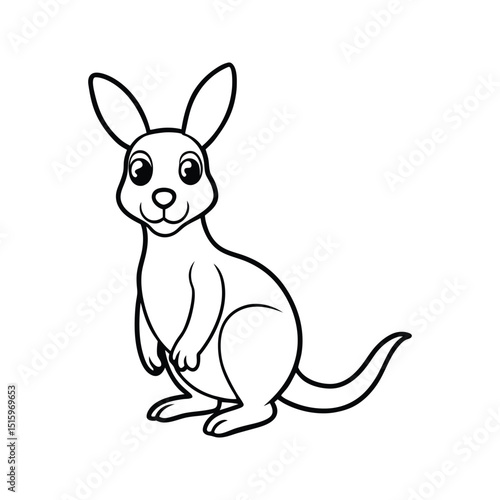 Cute friendly cartoon kangaroo in black and white isolated on white background
