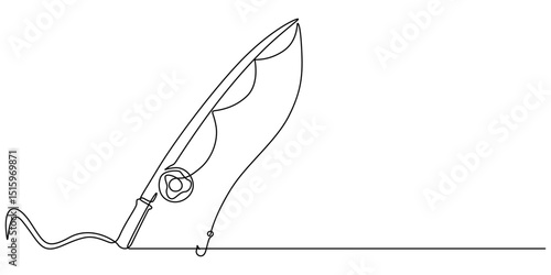 Continuous Line Drawing Of Fishing Rod. One Line Of Fishing Equipment. Fishing Rod Continuous Line Art. Editable Outline, Continuous one line drawing of a fish on a rod. Fishing hobby concept. Simple.