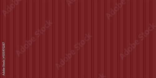Red shipping container wall. Seamless vertical metal panel texture with embossed ridges and industrial design. Cargo container backdrop. Realistic vector illustration.