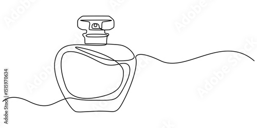 Perfume Bottle Continuous Line Icon, Continuous one line drawing of elegant perfume spray bottle.  Perfume spray in single line draw illustration. Editable stroke, perfume cosmetic bottle. Minimalism.
