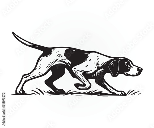 pointer dog graphic design, duck hunting pointer dog vector illustration art