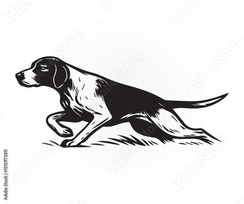 pointer dog graphic design, duck hunting pointer dog vector illustration art