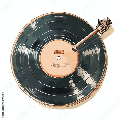 Vintage Vinyl Record Player Detailed Illustration