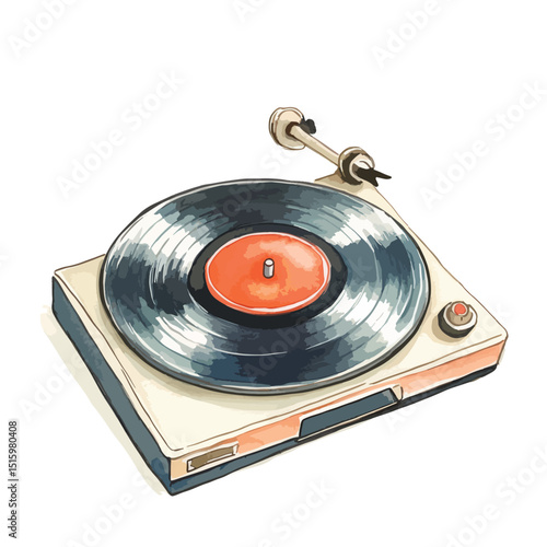 Vintage Watercolor Record Player with Vibrant Colors
