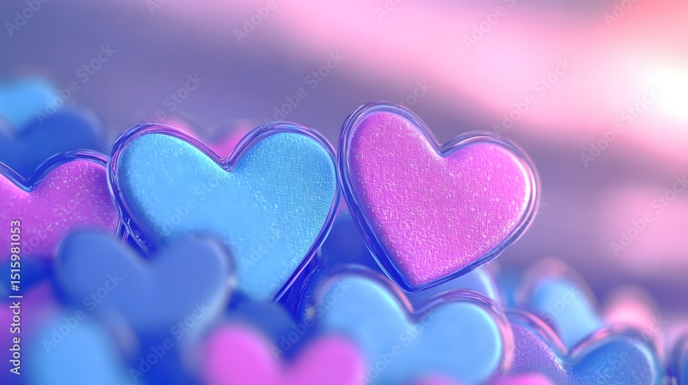 Obraz premium Lovely Pastel Pink Blue Hearts Background