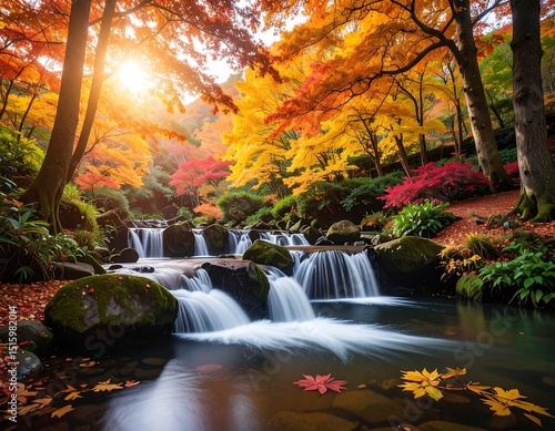 Autumn stream in a vibrant park