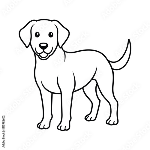 Adorable outline illustration of a friendly labrador puppy standing up against a white background