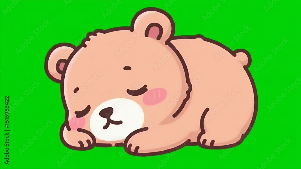 Sleeping Bear Animation Resting Peacefully on Pillow Isolated on Green Screen Sleeping Bear Animation Resting Peacefully on Pillow Isolated on Green Screen